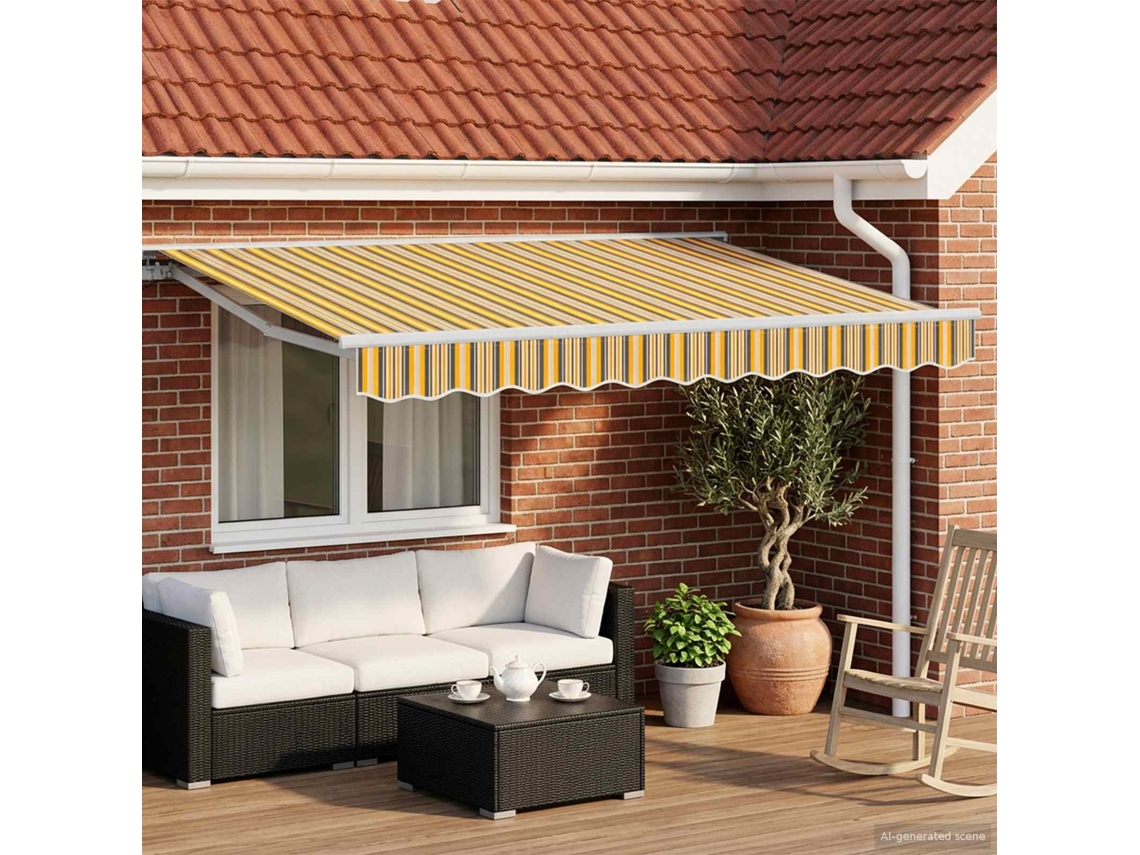 Vidaxl Toldo Retrátil Elétrico Amarelo, Cinza E Branco 2,5 X 2 M