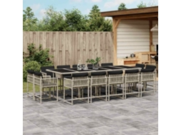 Vidaxl 15 Pcs Conj. Jantar Jardim C/ Almofadões Vime Pe Cinzento-claro