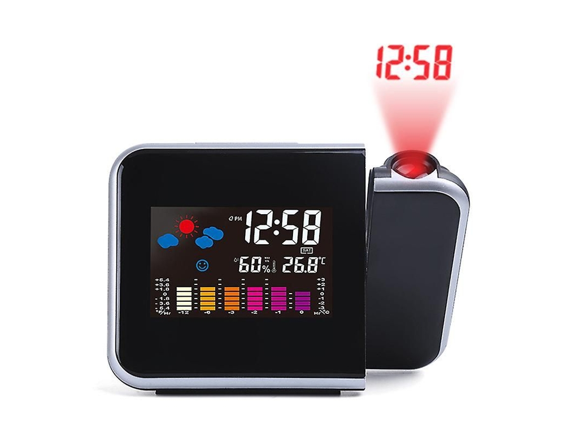Despertador Projetor Digital Com Led, Temperatura E Data, Carregamento Usb, Cor Preta