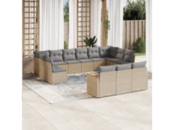 Vidaxl 13 Pcs Conjunto De Sofás P/ Jardim Com Almofadões Vime Pe Bege