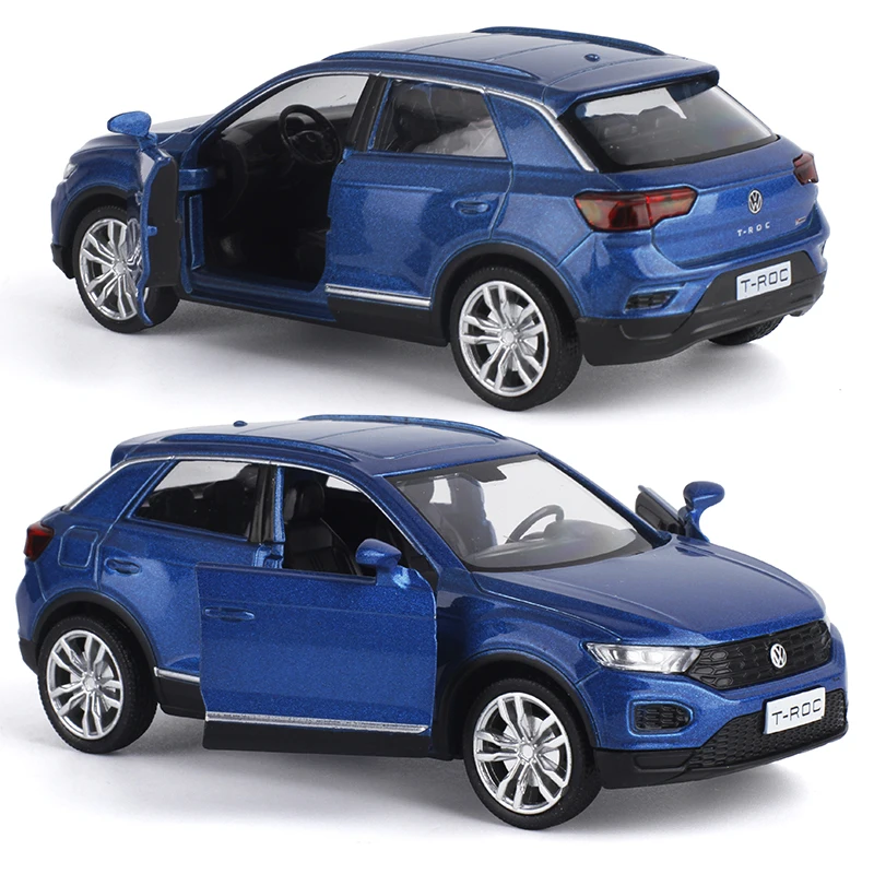 (azul) Miniatura De Carro Volkswagen T-roc Em Metal Fundido, Escala 1:36, Com Função De Simulação De Fricção.