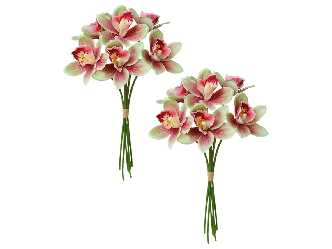 Arranjo de Flores Artificiais com 6 Cabeças em Bouquet, Pink e Verde, Embalagem Segura LAXISCREED