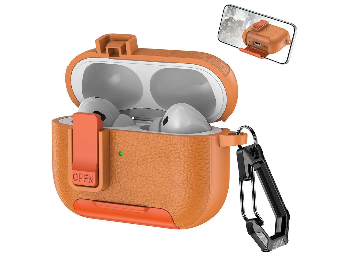 Capa Para Fones De Ouvido Sem Fio Airpods Pro Com Textura De Couro, Com Gancho E Suporte.