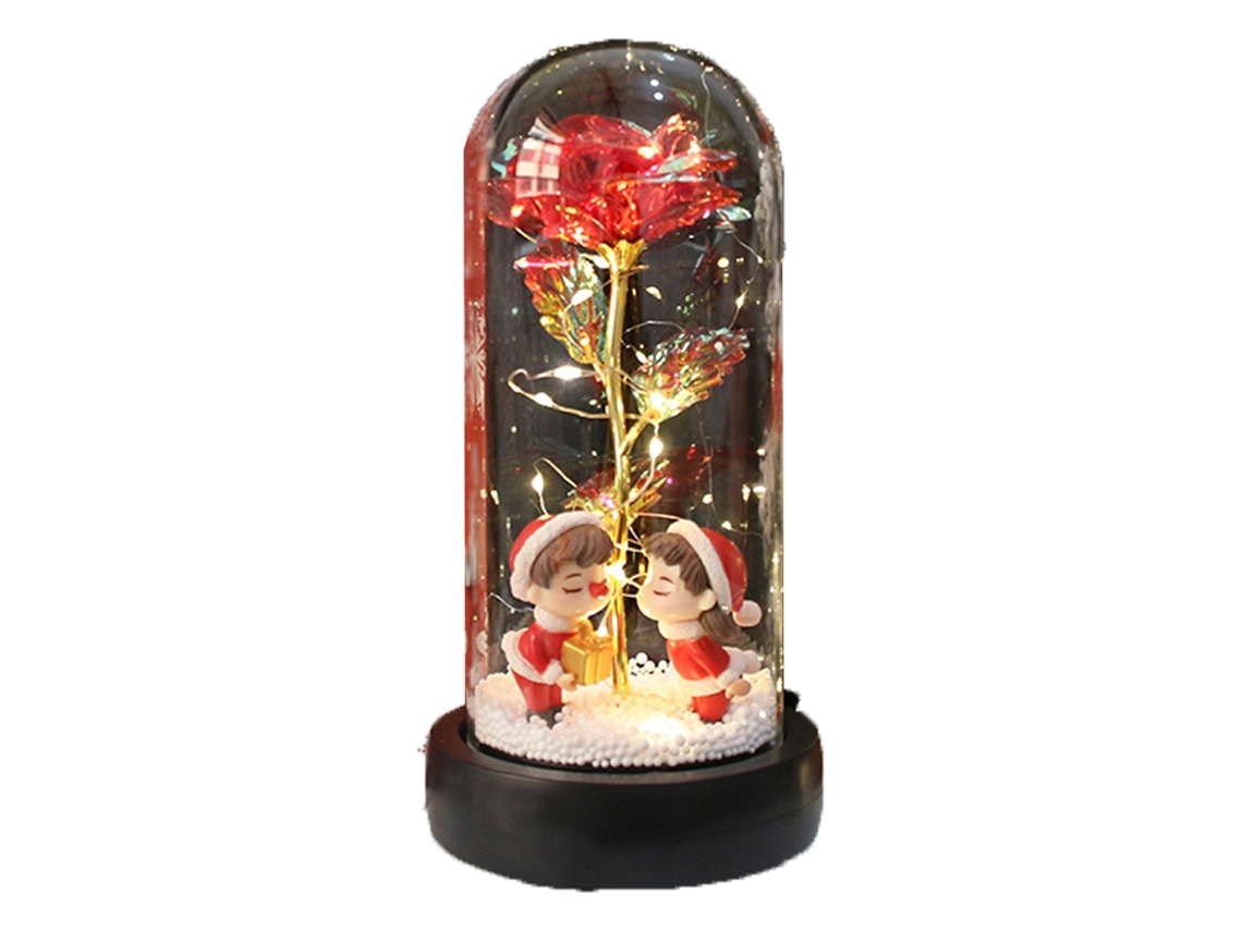 Caixa de Oferta em Forma de Cúpula Vidro com Rosas de Natal e Luz Led Rosa Embutida um Presente Especial para a Sua Namorada, Baixo Con... STELASPLEN