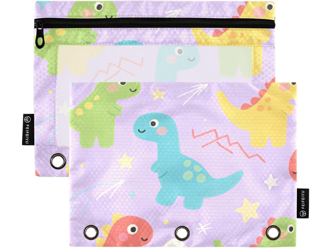 Pasta Colorida Com Estampa De Dinossauro Desenho Animado, Capa Transparente Com Zíper Em Várias Cores, Pastas Com 3 Furos