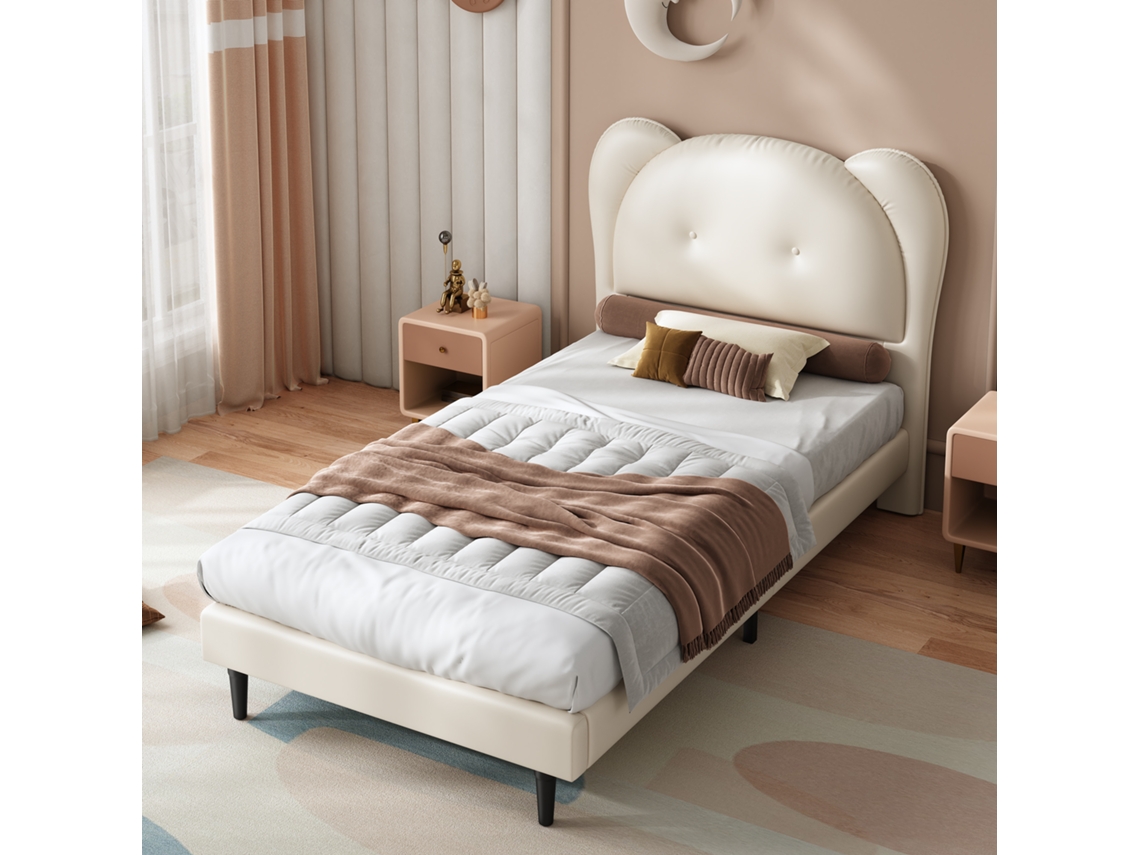Cama Infantil 90x200 Cabeceira Animal Pu Bege com Colchão