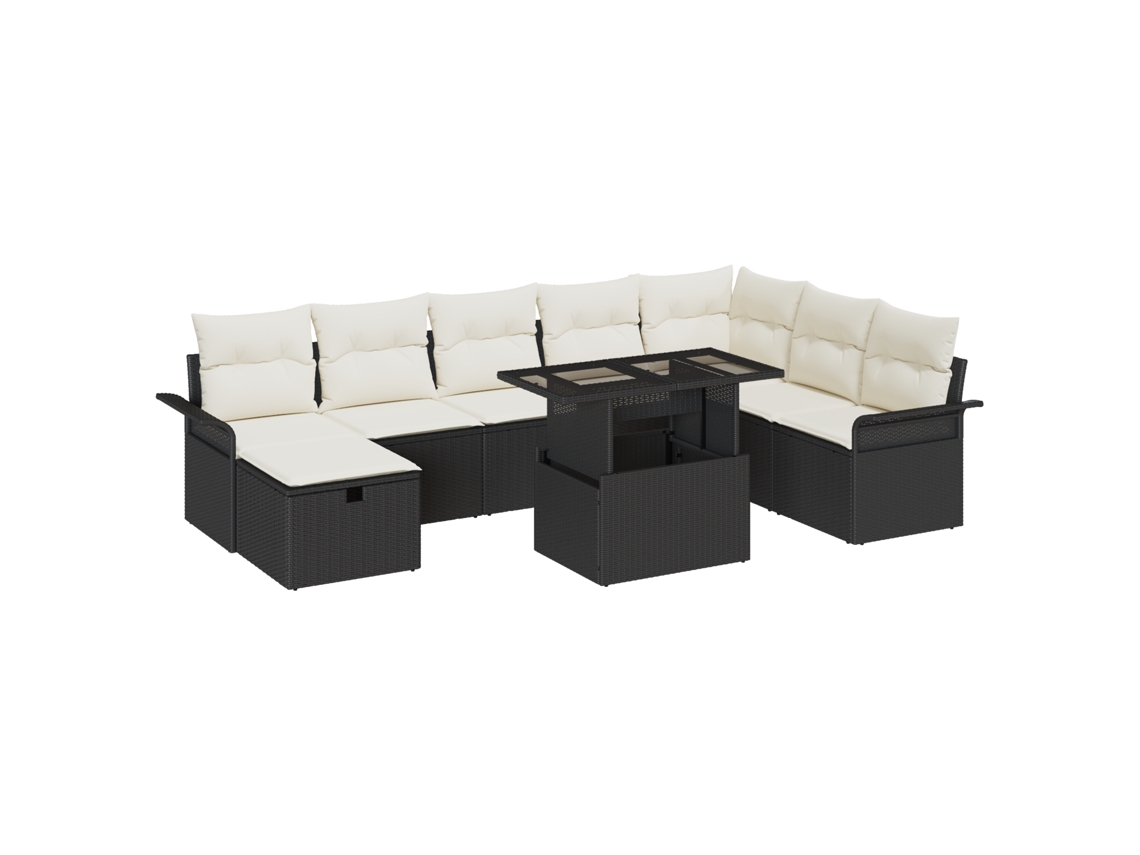 Conjunto 9 Conjunto De Sofá De Jardim Vidaxl Preto Vime Pe (100 X 55 X 73 Cm)