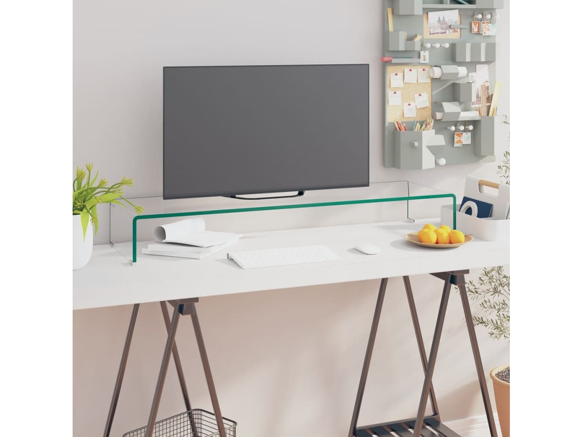 Vidaxl Suporte De Tv/monitores Em Vidro Transparente 100x30x13 Cm