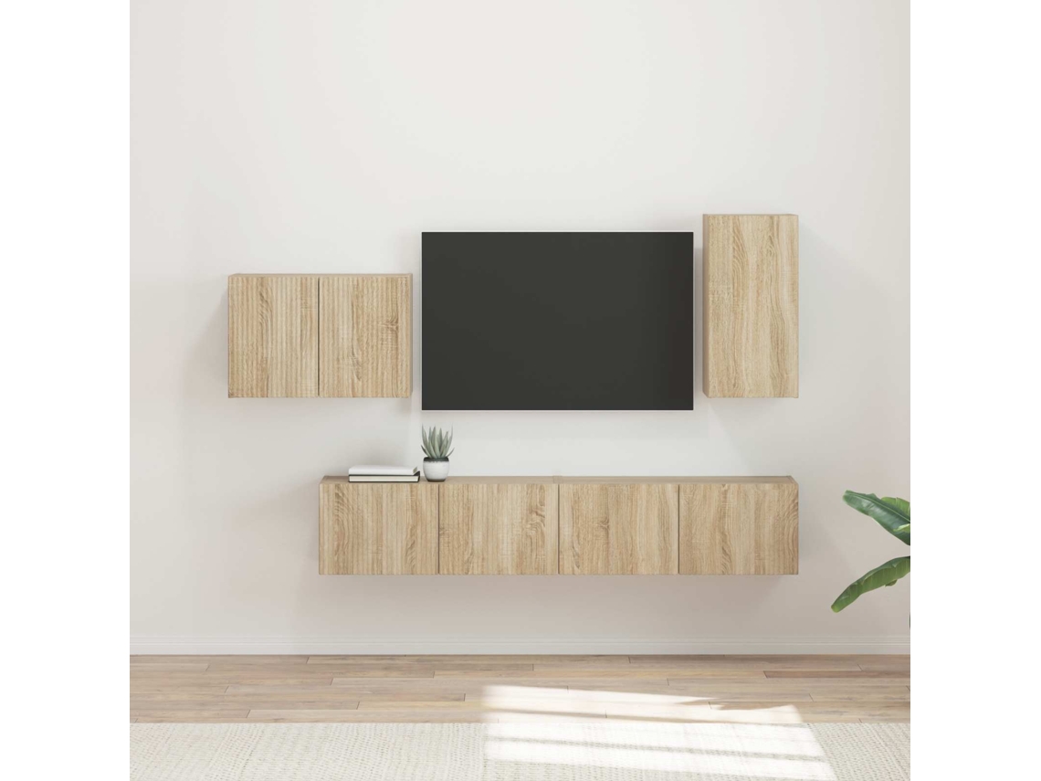 Vidaxl Conjunto De Gabinete De Parede Para Tv 4 Unid. Carvalho Sonoma