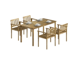 Conjunto de mesa e cadeiras de jardim 5 peças em teca para 4 pessoas BTFORUS