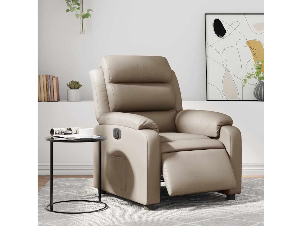 Vidaxl Poltrona Reclinável Elétrica Couro Artificial Cor Cappuccino
