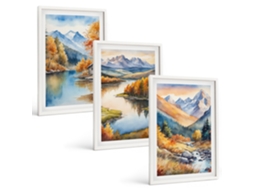 Conjunto De Pinturas Rios De Montanha Com Árvores De Outono Espelharte (3 Peças 40x60 Cm)