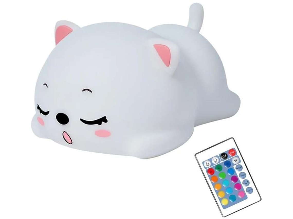 Candeeiro De Gato Adormecido Com Controlo Remoto Silicone Kitty Night Light Para Crianças Bebés Meninas Recarregável Fofa Luz Noturna Kawaii Yizhood