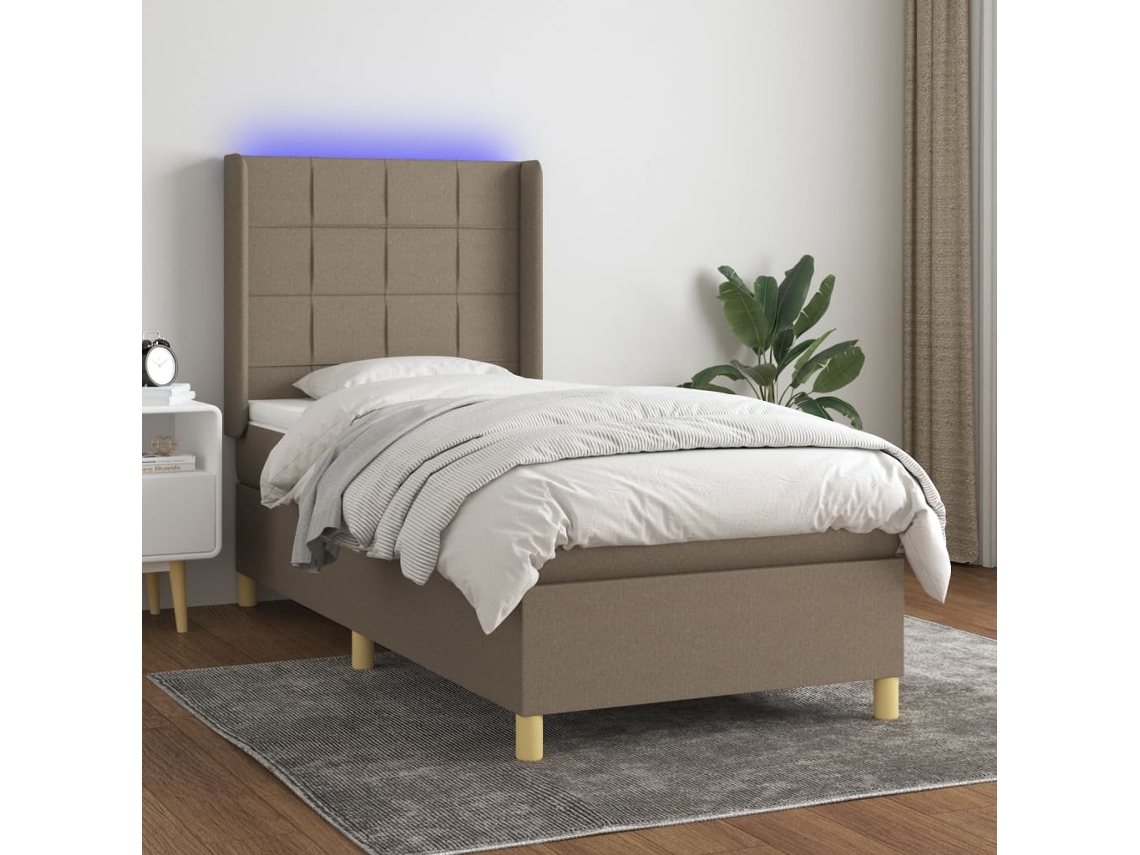 Vidaxl Cama Box Spring + Colchão/led 80x200cm Tecido Cinza-acastanhado