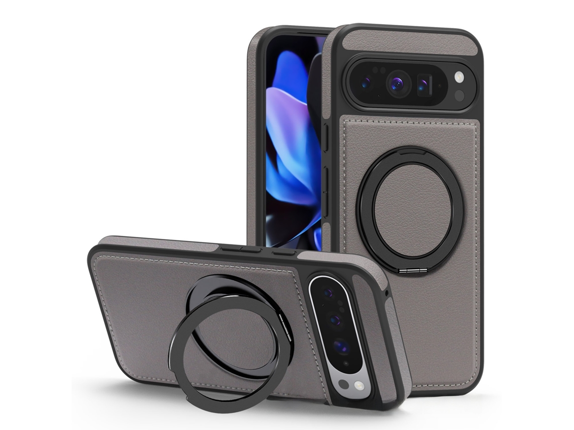 Capa Para Telemóvel Com Suporte Magnético E Textura De Couro Para Google Pixel 11 Pro (cinza)