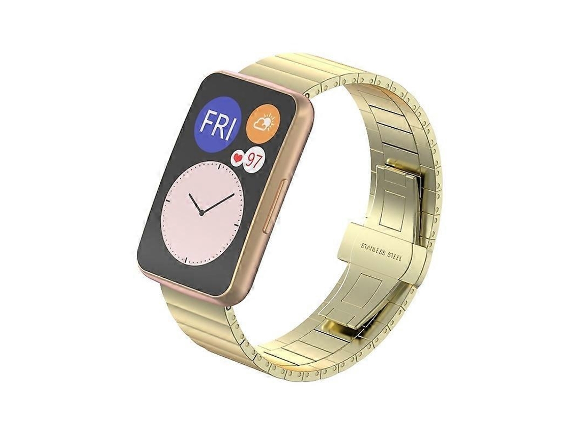 Pulseira De Metal Com Encaixe De Bambu Para Huawei Watch Fit (preta)