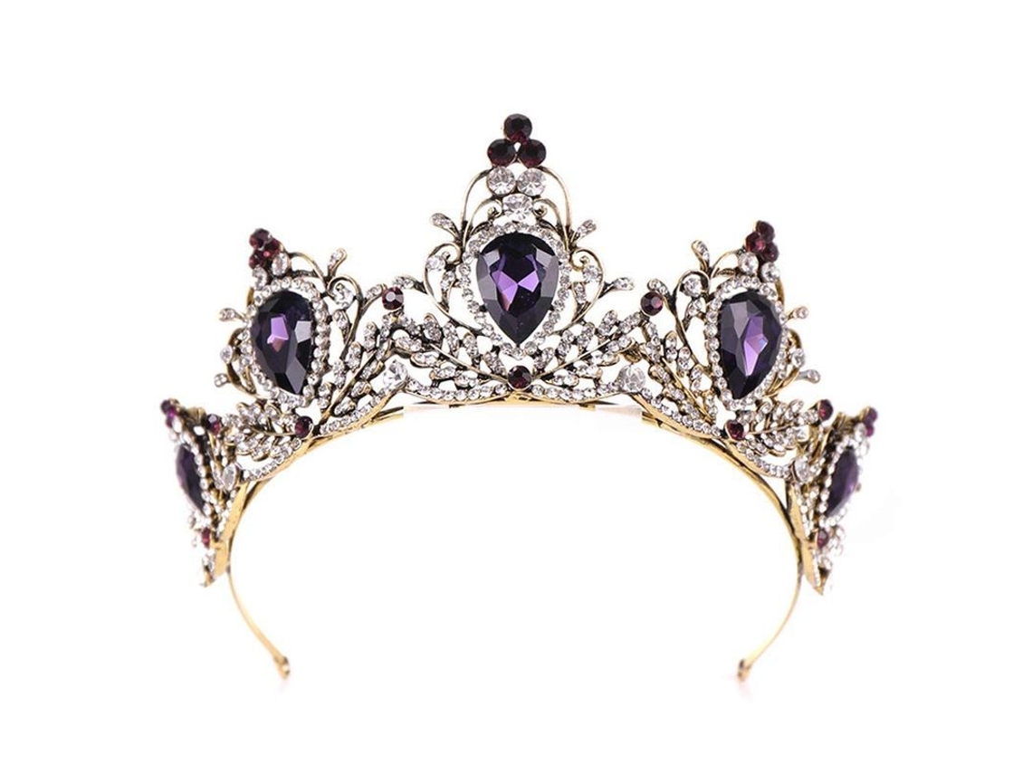 Tiara De Cristal Púrpura De Lujo De Diseño Barroco Con Piedras Para Novia, Compromiso Y Fiestas