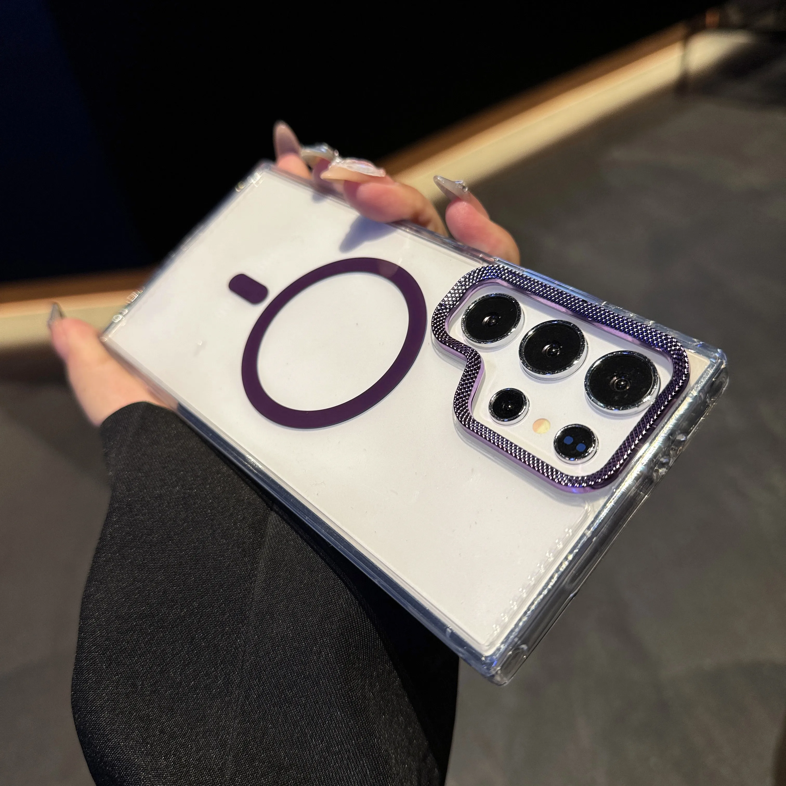 (galaxy S24 Fe Morado) Cubierta Trasera Magnética Transparente A Prueba De Golpes