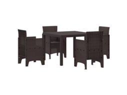 Conjunto 5 De Jantar De Vidaxl Marrom Rattan Poly