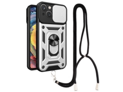 Correia Casa Quedas Slide Para Iphone 14 Plus Pele Sintética Prateado