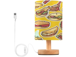 Luminária De Cabeceira Led Usb Pequena Skyshu Fast Food Com Base Madeira Antiderrapante E Cúpula Que Não Agride Os Olhos