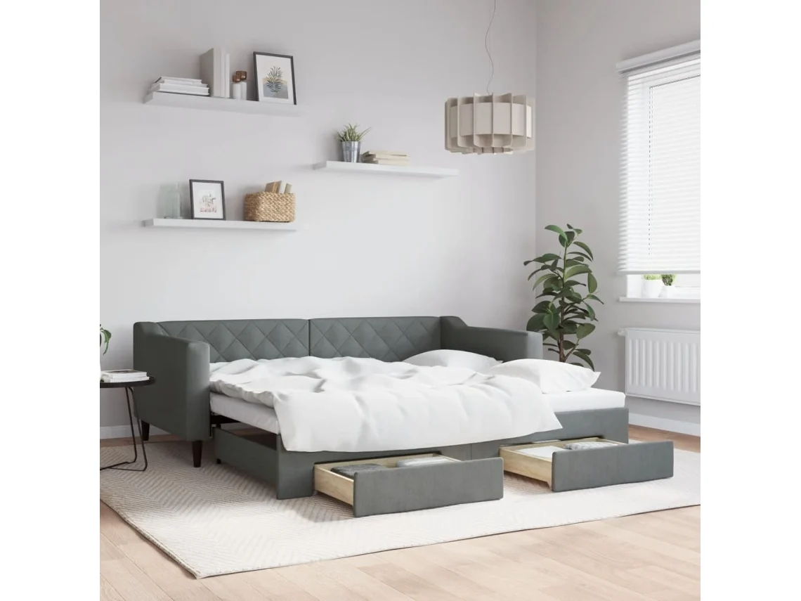 VIDAXL Sofá-Cama com Gavetão e Gavetas 90X190 Cm Tecido Cinzento-Escuro