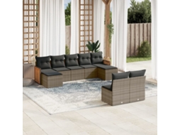 Jogo 9 Peças Sofás P/ Jardin Com Almofadões Vime Pe Cinza Dkd Home Decor