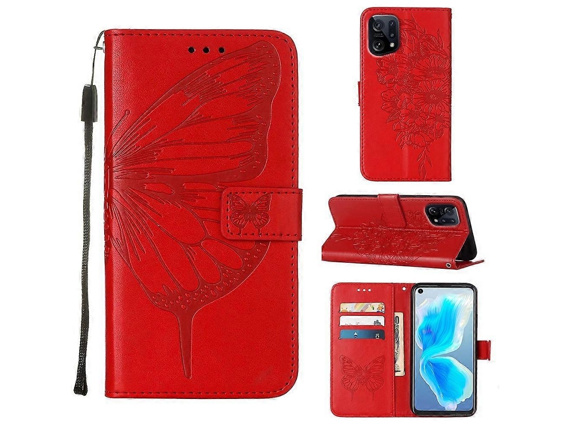 Capa De Couro Com Estampa De Borboleta Em Relevo Para Oppo Find X5