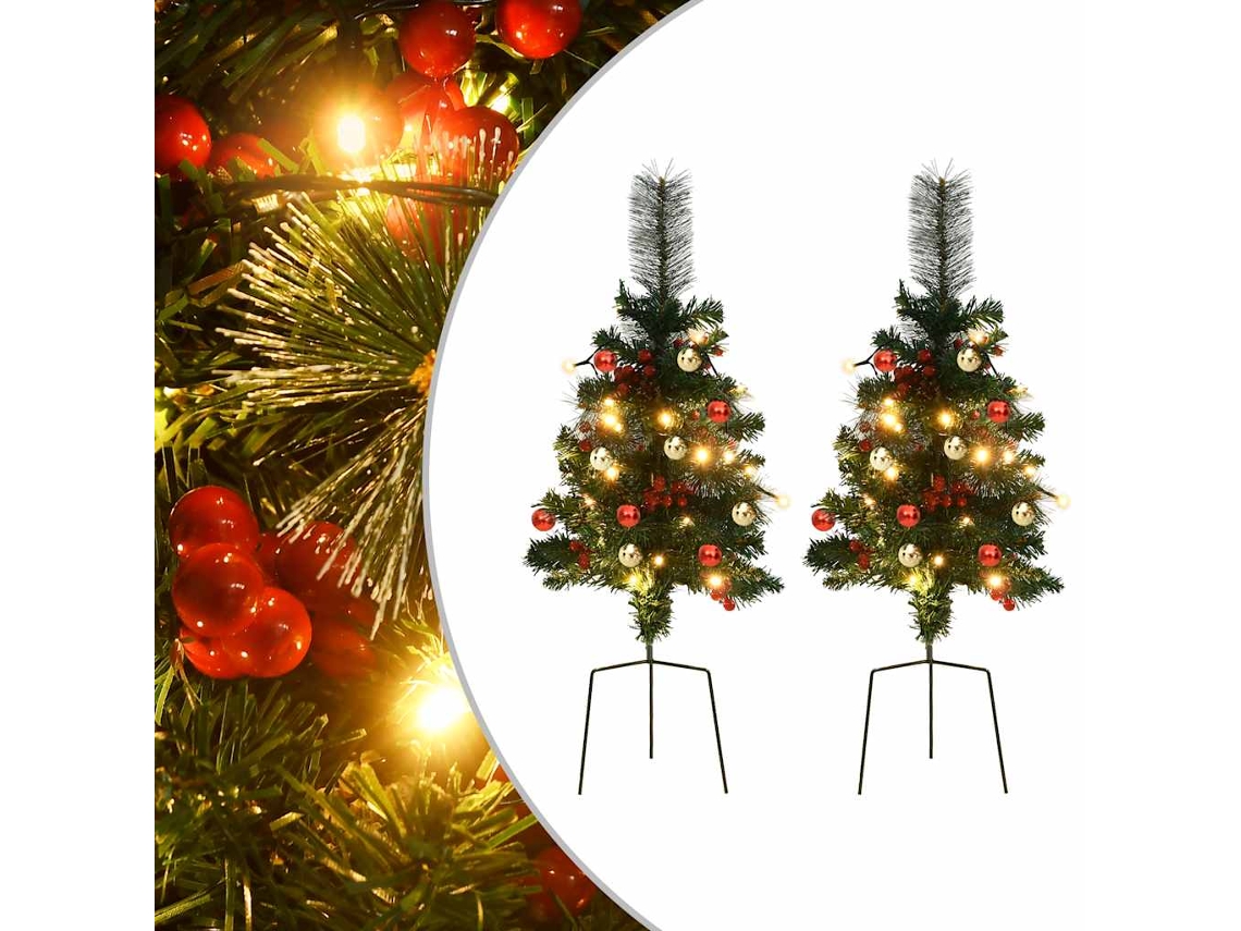 Vidaxl Árvore De Natal Artificial De Exterior Pré-iluminada 2 Pcs Pvc