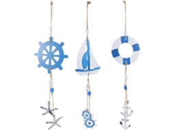 Conjunto De Decoração De Parede Em Madeira Estilo Mediterrâneo Operitacx Com 3 Peças: Barco Azul E Farol Com