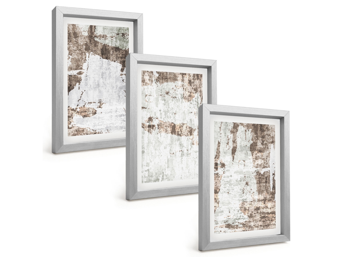 Composição De Quadros Padrões Abstratos Em Branco E Marrom Espelharte (3 Peças 20x30 Cm)