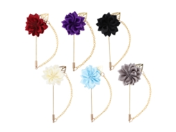 Conjunto de 6 Broches de Flor Rosa com Fita e Folha para Camisa e Traje Masculino