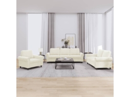 Vidaxl 3 Pcs Conjunto De Sofás Com Almofadões Veludo Cor Creme