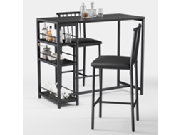 Mesa Alta - Bealife - 1 Mesa Alta Preta - 2 Banquetas Com Encosto - Metal E Pu Em Couro - 3 Prateleiras - 91 X 50 X 91 Cm