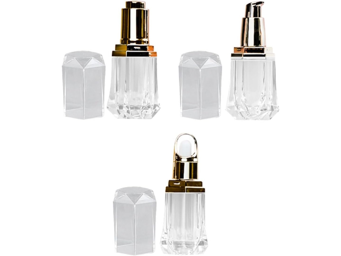Conjunto de 3 Frascos Acrílicos Recarregáveis Com Bomba Dosadora de 10 Ml, Design Destacável.