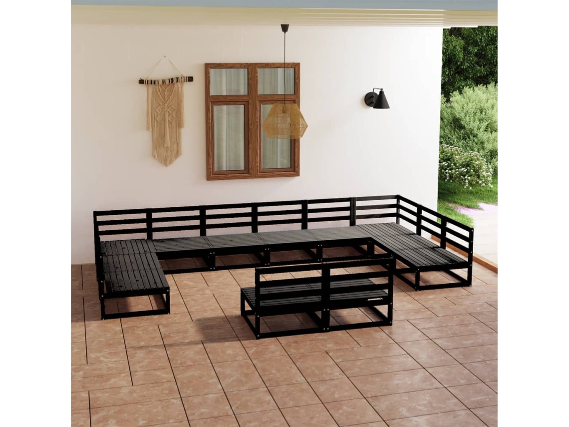 12 Pcs Conjunto Lounge De Jardim Pinho Maciço Dkd Home Decor