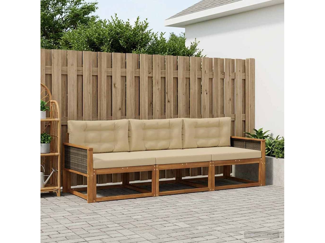 Vidaxl Conjunto De Sofás Para Exterior 3 Unid. Natural E Bege