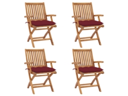 Vidaxl Cadeiras De Jardim Dobráveis C/ Almofadões 4 Pcs Teca Maciça