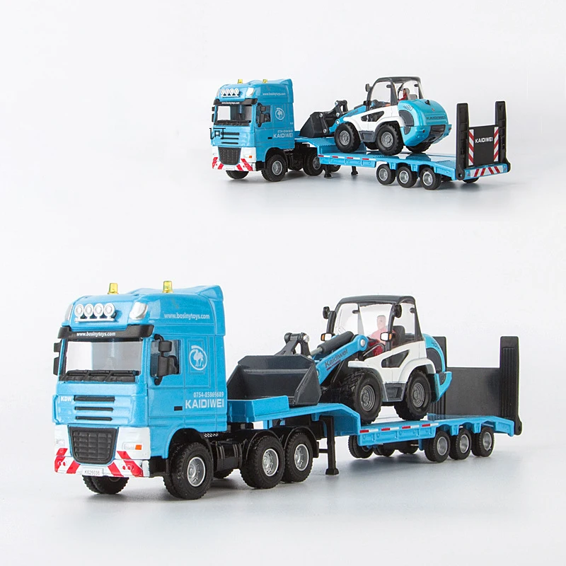 (empilhadeira Azul) Modelo Em Liga Metálica Na Escala 1:50 De Caminhão Com Reboque, Escavadeira, Empilhadeira E Carrinho De Brinquedo.