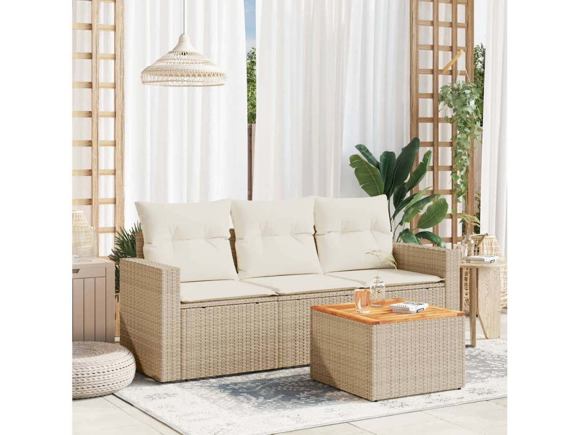 4 Pcs Conjunto De Sofás Para Jardimconjuntos Relax Jardimconjunto De Jantar C/ Almofadões Vime Pe Bege Cfw415389 Lovely Home