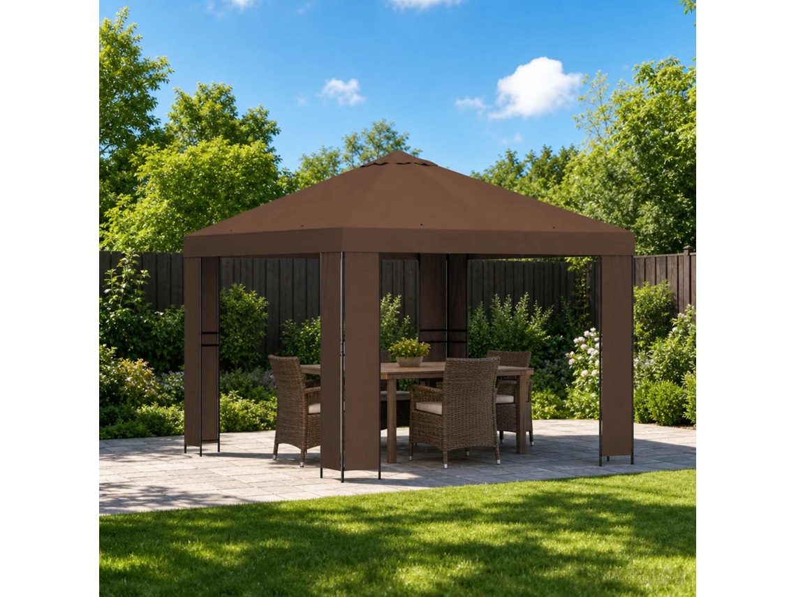 Vidaxl Gazebo 3 X 3 M Castanho Poliéster E Aço 190 Gsm