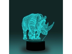 Luminária noturna LED 3D em formato de rinoceronte para decoração de quarto infantil, com 7 núcleos de luz variáveis, alimentação USB e por bateria (base Preta)