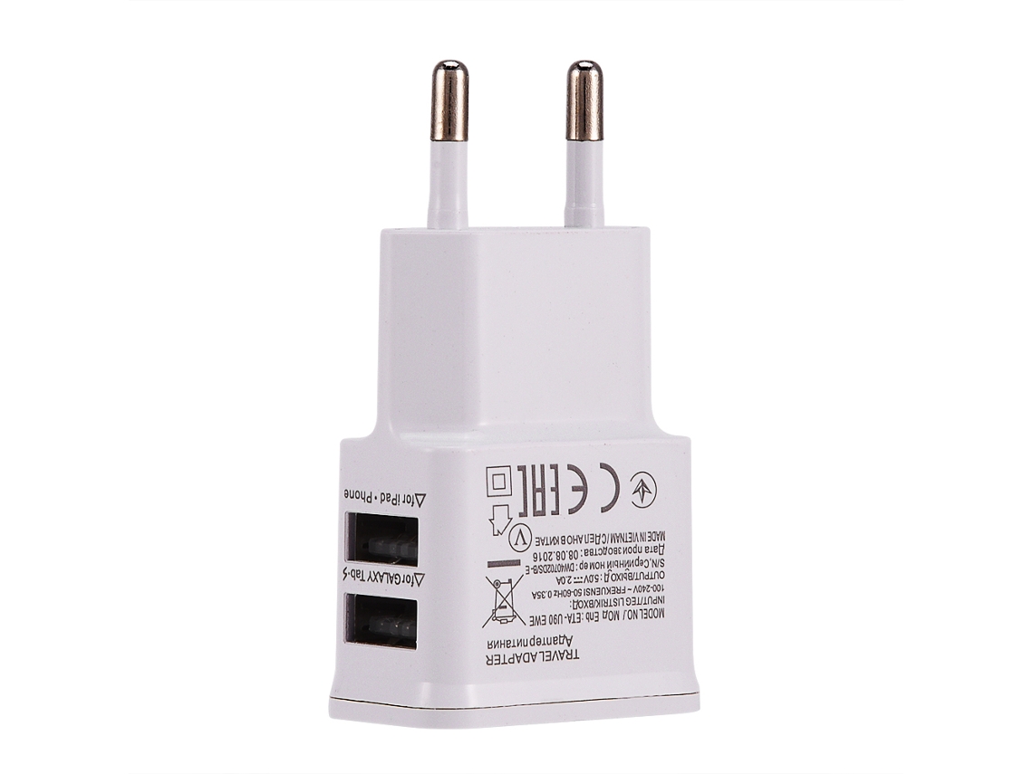 Carregador Plugue Eu 5v 2a Carregador Rápido para Telefone Móvel Dual Usb (branco) EOOCOO (duas Portas Usb, Carregamento Rápido)