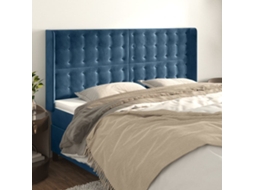 Cabeceira Cama C/ Abas Veludo 203x16x118/128 Cm Azul-escuro