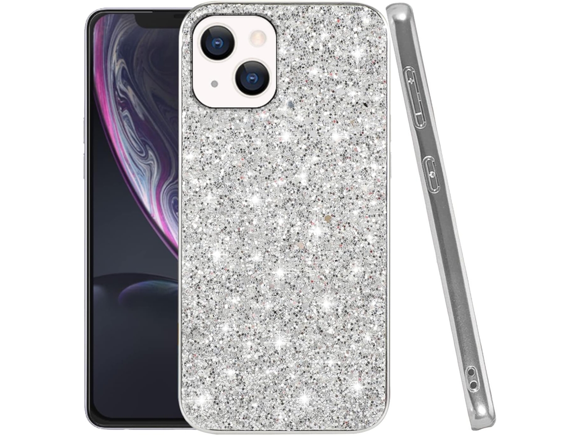 Capa Protetora Brilhante Prateado para iPhone 13 Mini HONGWE. Silicone Preto