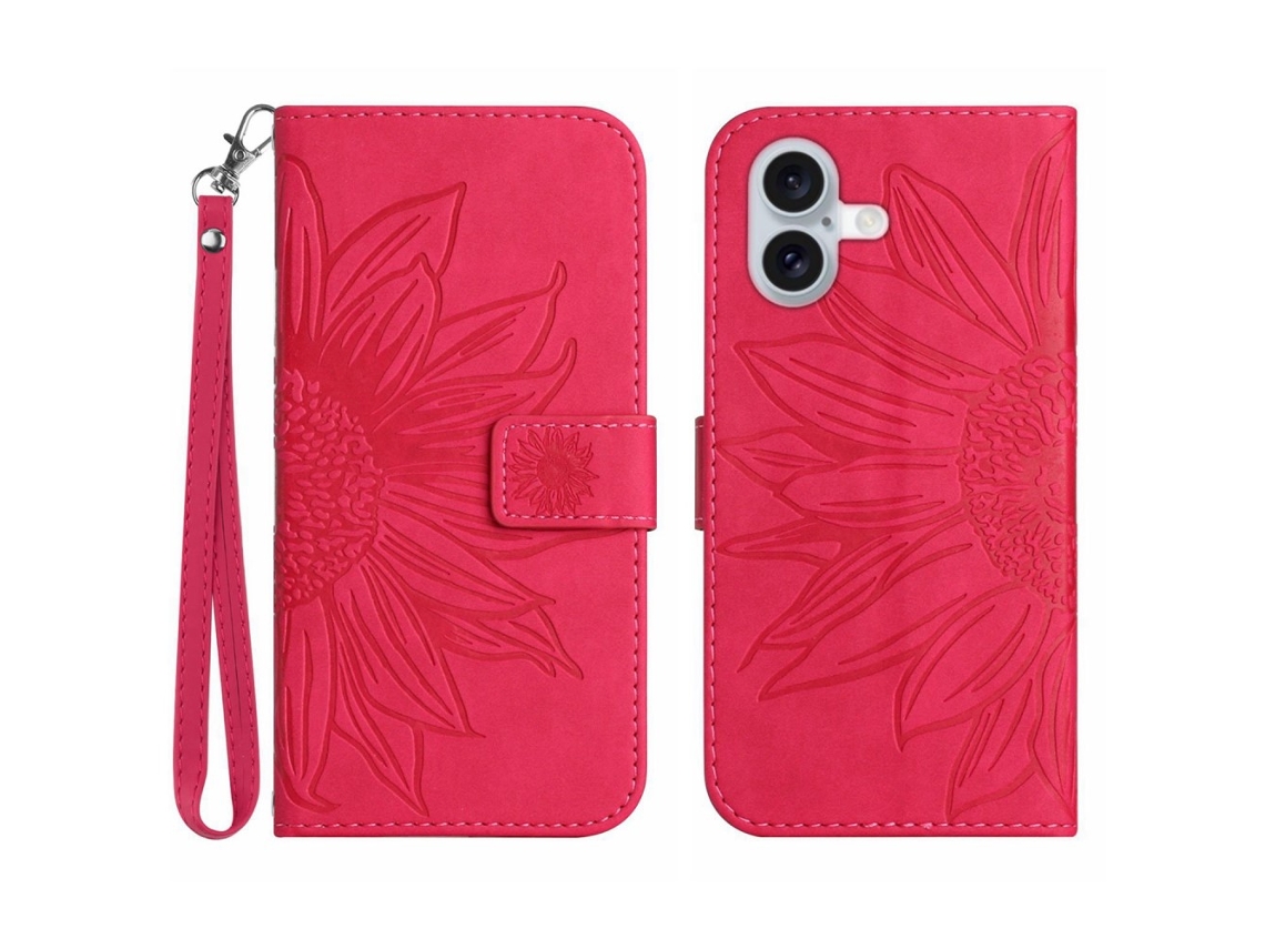 Capa Em Couro Pu Com Pega Para Apple Iphone 16 - Rosa