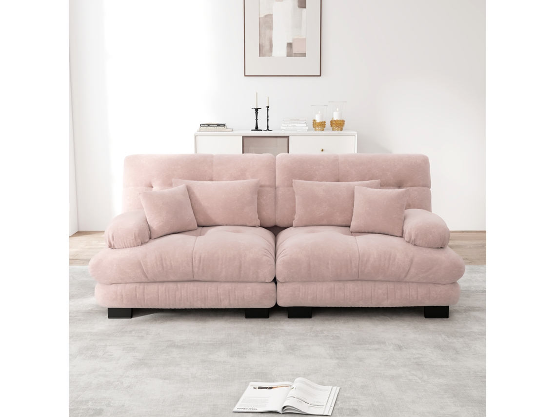 Sofá De Canto Cloud - Chenille Com 2 Almofadas Lombares E 2 Almofadas Decorativas - Rosa