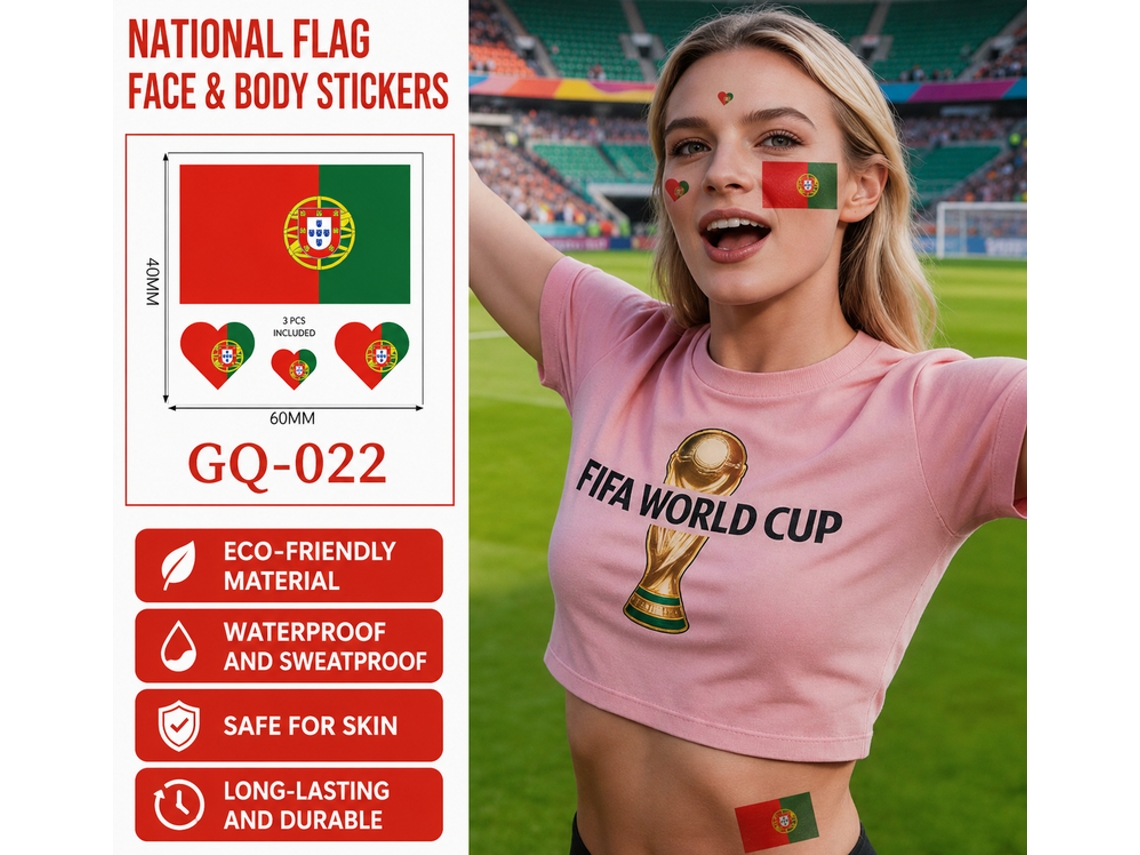 Adesivos temporários bandeira Portugal, 10 unidades, material ecológico, impermeável, seguro para pele YANYXR