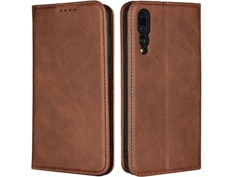 Suporte Cartões Fecho para Huawei Huawei P20 Pro HONGWE. Magnética Premium Castanho