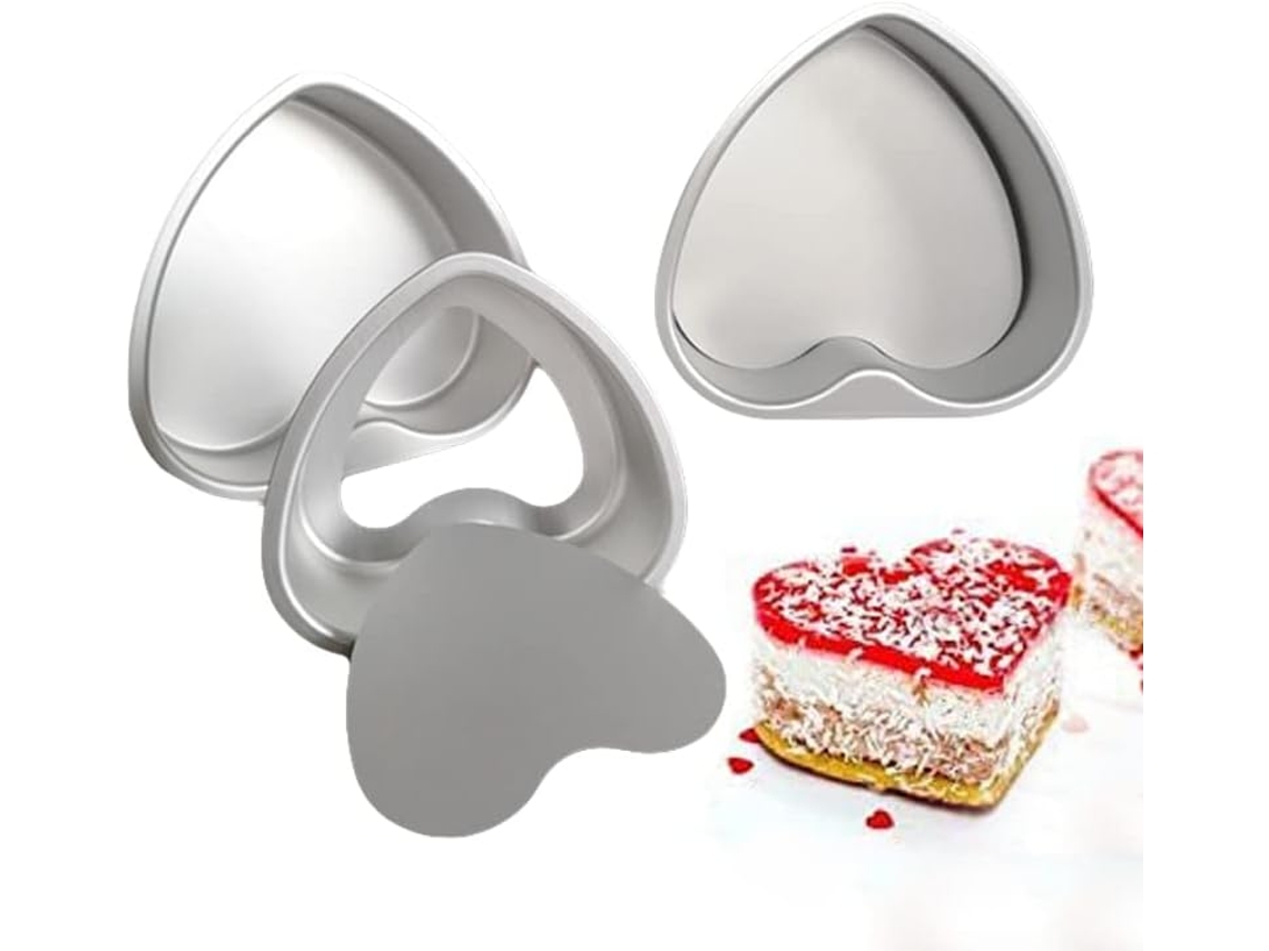Conjunto De 3 Formas Para Pão E Bolos, 10 Cm, 4 Polegadas, Revestimento Antiaderente, Formato Coração